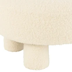 Pouf rond avec dossier en tissu bouclette (52x52x49 cm - Blanc)