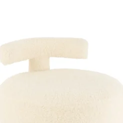 Pouf rond avec dossier en tissu bouclette (52x52x49 cm - Blanc)