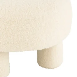 Pouf rond avec dossier en tissu bouclette (52x52x49 cm - Blanc)