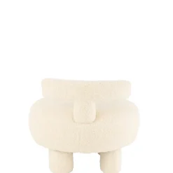 Pouf rond avec dossier en tissu bouclette (52x52x49 cm - Blanc)