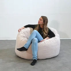 Pouf rond doux en velours côtelé BANANAIR 100 cm beige