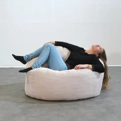 Pouf rond doux en velours côtelé BANANAIR 100 cm beige