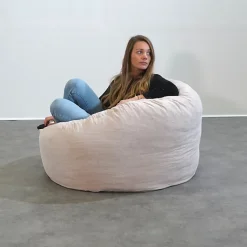 Pouf rond doux en velours côtelé BANANAIR 100 cm beige