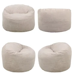Pouf rond doux en velours côtelé BANANAIR 100 cm beige
