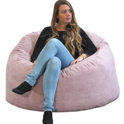 Pouf rond doux velours côtelé BANANAIR 100 cm rose