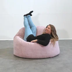 Pouf rond doux velours côtelé BANANAIR 100 cm rose