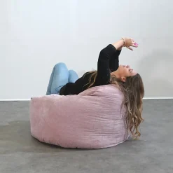 Pouf rond doux velours côtelé BANANAIR 100 cm rose