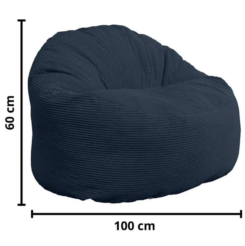 Pouf rond doux velours côtelé épais BANANAIR 100cm bleu foncé