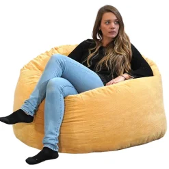 Pouf rond doux velours côtelé BANANAIR 100 cm jaune
