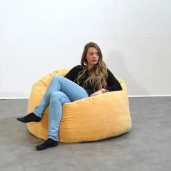 Pouf rond doux velours côtelé BANANAIR 100 cm jaune