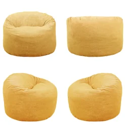 Pouf rond doux velours côtelé BANANAIR 100 cm jaune