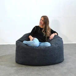 Pouf rond doux velours côtelé BANANAIR 100 cm noir