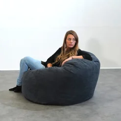 Pouf rond doux velours côtelé BANANAIR 100 cm noir