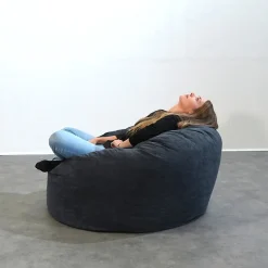 Pouf rond doux velours côtelé BANANAIR 100 cm noir