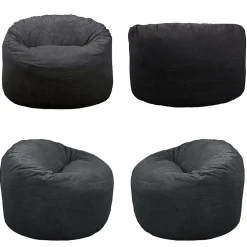 Pouf rond doux velours côtelé BANANAIR 100 cm noir