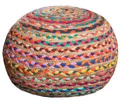 Pouf rond en jute multicouleurs H.30 x l.40 cm Deco&Co