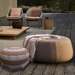 Pouf rond souple Ornami L.60 x H.40 cm rayé orange terracotta