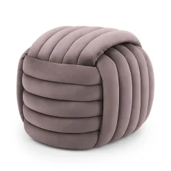 Pouf tressé en velours 53 cm NILO Rose Poudré