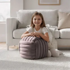 Pouf tressé en velours 53 cm NILO Rose Poudré