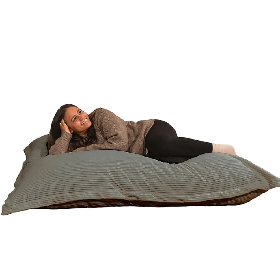 Pouf velours côtelé déhoussable BANANAIR 180 x 140 cm gris foncé