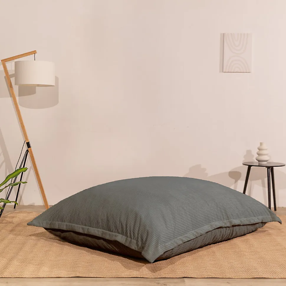 Pouf velours côtelé déhoussable BANANAIR 180 x 140 cm gris foncé