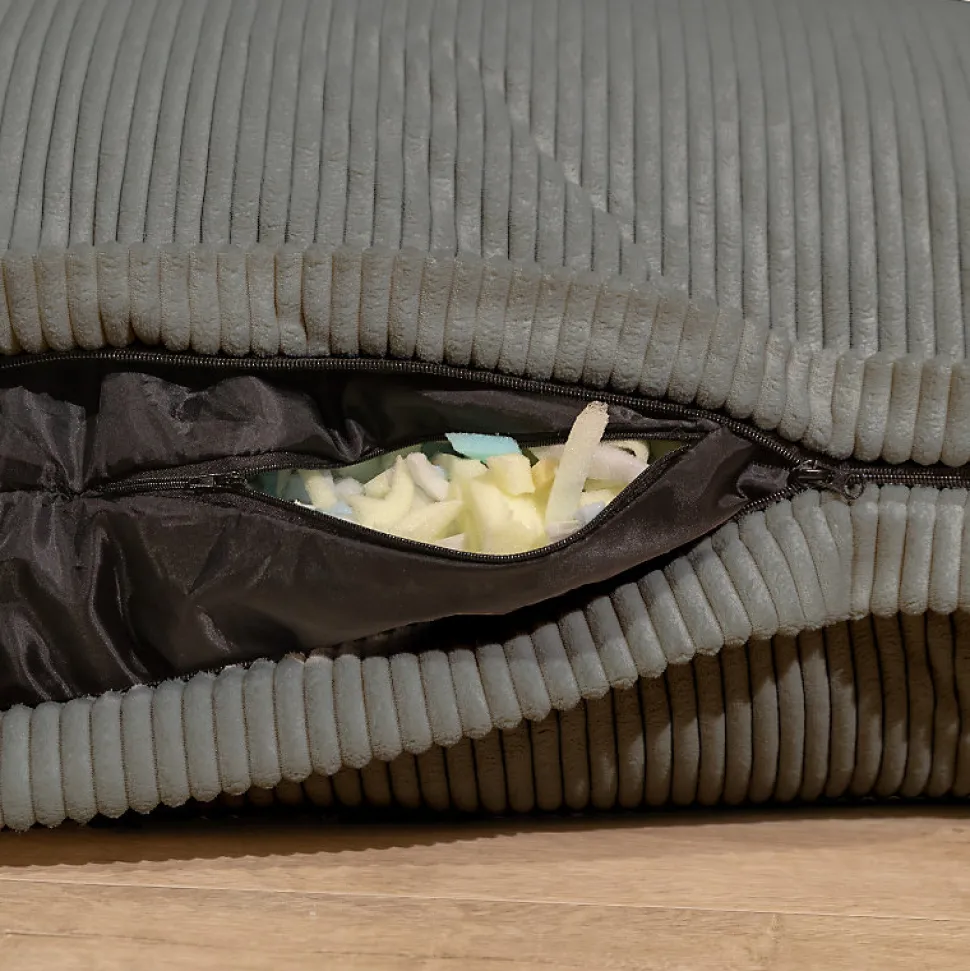 Pouf velours côtelé déhoussable BANANAIR 180 x 140 cm gris foncé