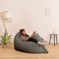 Pouf velours côtelé déhoussable BANANAIR 180 x 140 cm gris foncé