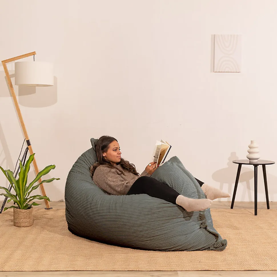 Pouf velours côtelé déhoussable BANANAIR 180 x 140 cm gris foncé