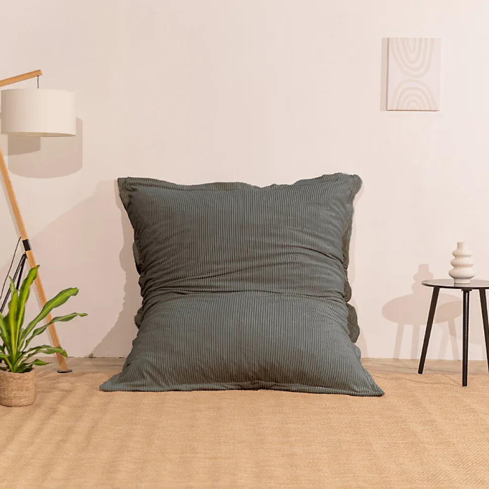 Pouf velours côtelé déhoussable BANANAIR 180 x 140 cm gris foncé