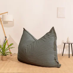 Pouf velours côtelé déhoussable BANANAIR 180 x 140 cm gris foncé