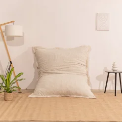 Pouf velours côtelé déhoussable BANANAIR 180 x 140 cm blanc cassé
