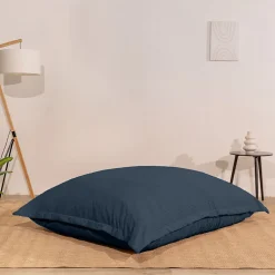Pouf velours côtelé déhoussable BANANAIR 180 x 140 cm bleu nuit
