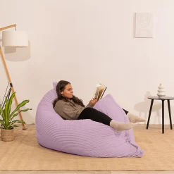 Pouf velours côtelé déhoussable BANANAIR 180 x 140 cm violet parme