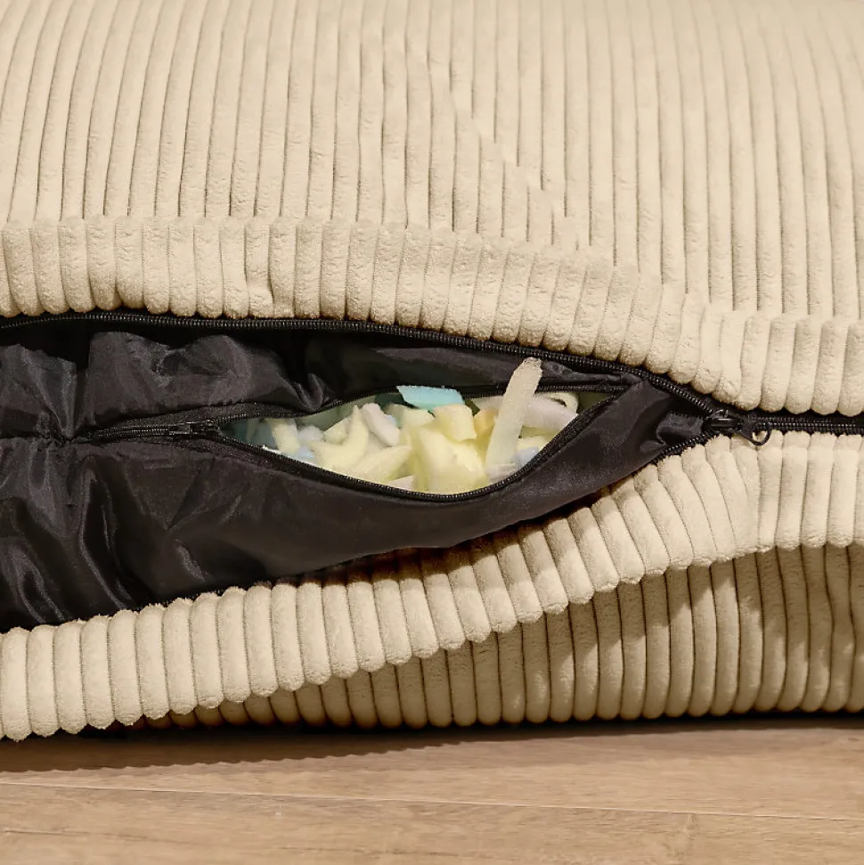 Pouf velours côtelé déhoussable BANANAIR 180 x 140 cm beige