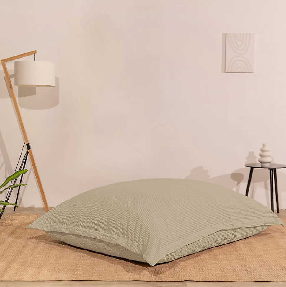 Pouf velours côtelé déhoussable BANANAIR 180 x 140 cm beige