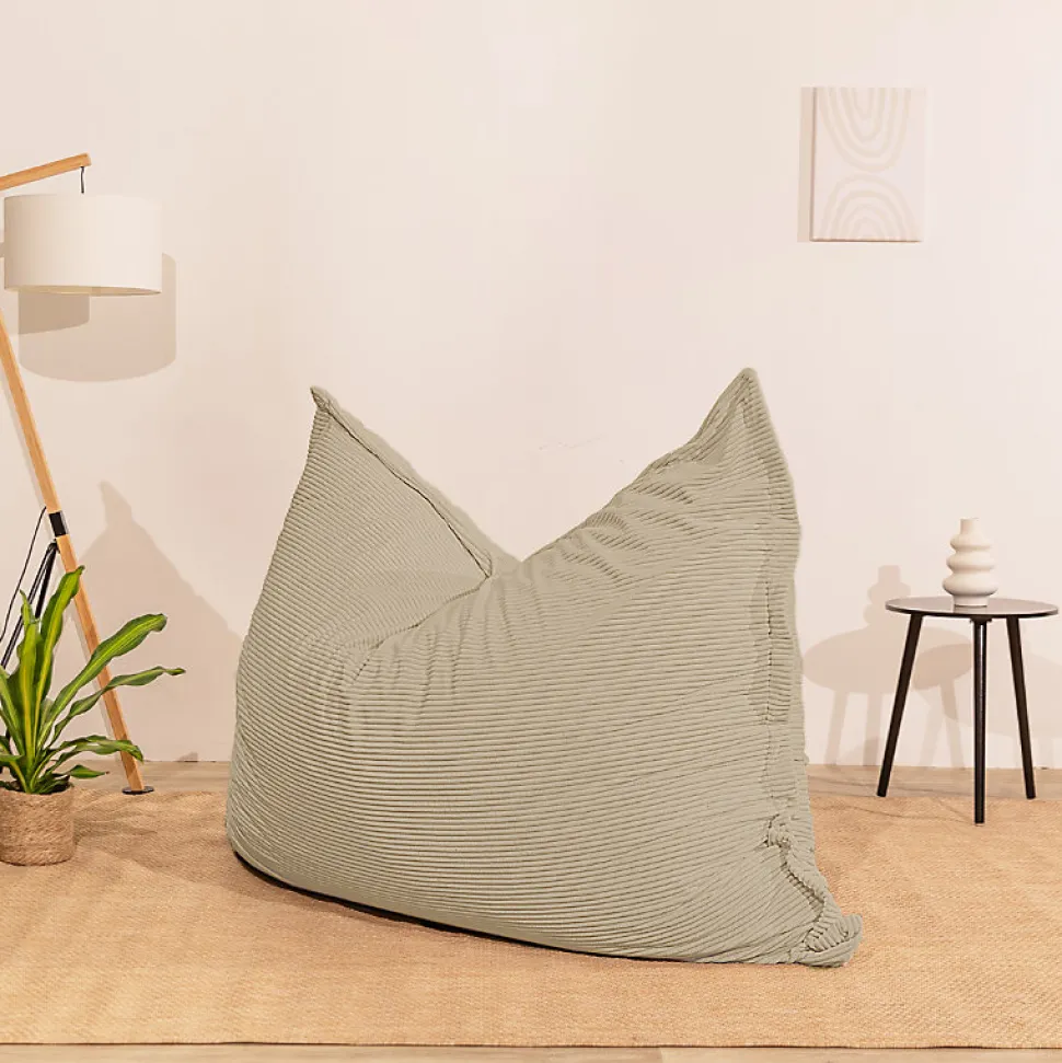 Pouf velours côtelé déhoussable BANANAIR 180 x 140 cm beige