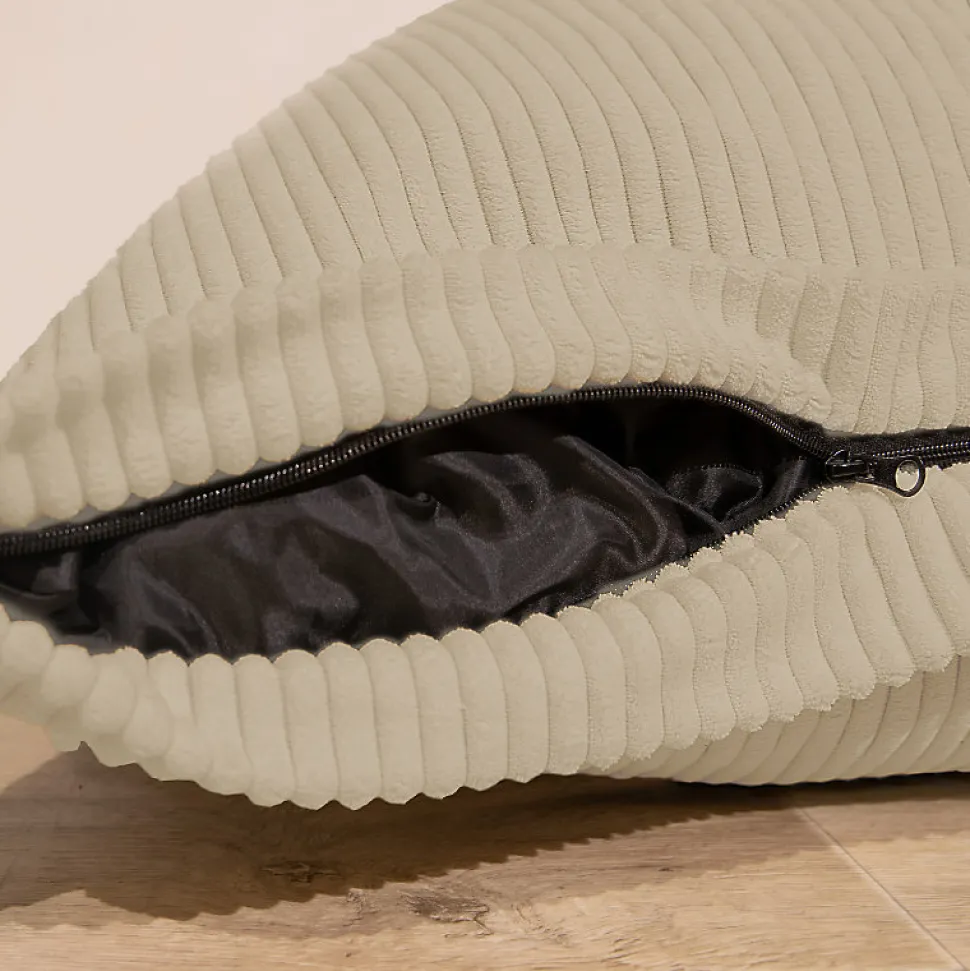 Pouf velours côtelé déhoussable BANANAIR 180 x 140 cm beige