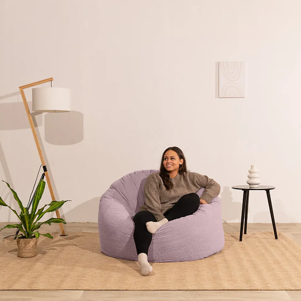 Pouf velours côtelé épais BANANAIR 100cm violet parme