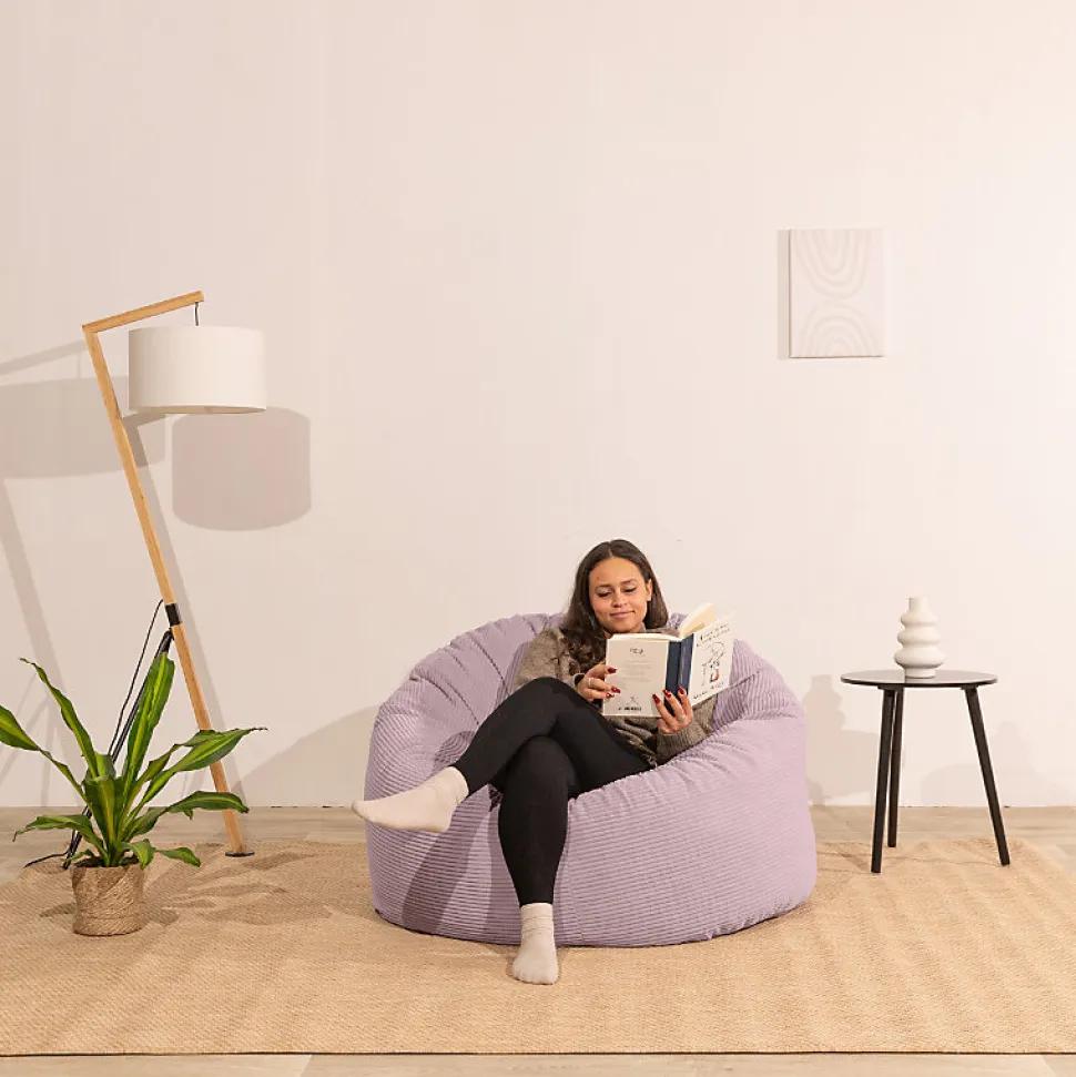 Pouf velours côtelé épais BANANAIR 100cm violet parme
