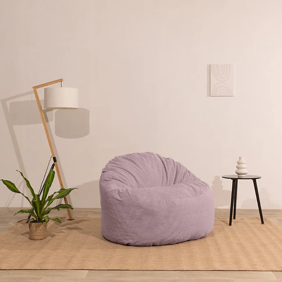 Pouf velours côtelé épais BANANAIR 100cm violet parme