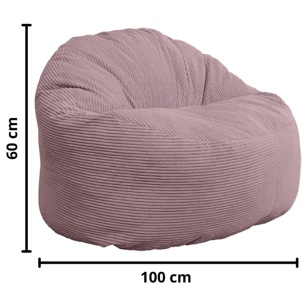 Pouf velours côtelé épais BANANAIR 100cm violet parme