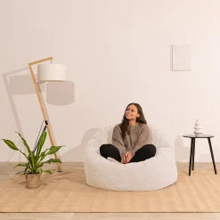 Pouf velours côtelé épais BANANAIR 100cm blanc
