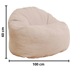 Pouf velours côtelé épais BANANAIR 100cm blanc