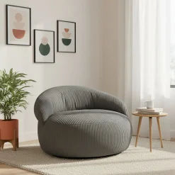 Pouf XXL déhoussable en velours côtelé BANANAIR 110x100 cm gris foncé