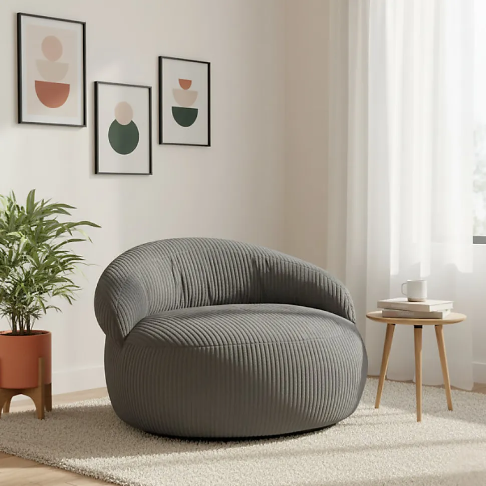 Pouf XXL déhoussable en velours côtelé BANANAIR 110x100 cm gris foncé