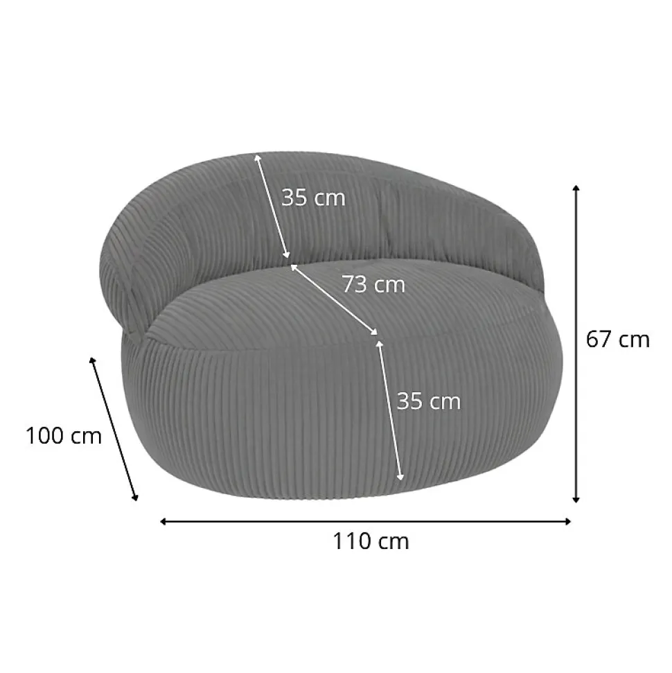 Pouf XXL déhoussable en velours côtelé BANANAIR 110x100 cm gris foncé