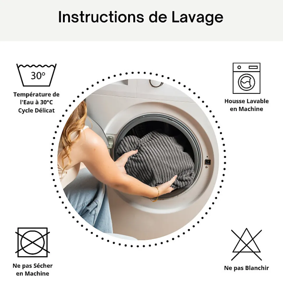 Pouf XXL déhoussable en velours côtelé BANANAIR 110x100 cm gris foncé