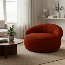 Pouf XXL déhoussable en velours côtelé BANANAIR 110x100 cm rouge brique