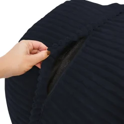 Pouf XXL déhoussable en velours côtelé BANANAIR 110x100 cm + repose-pieds bleu foncé