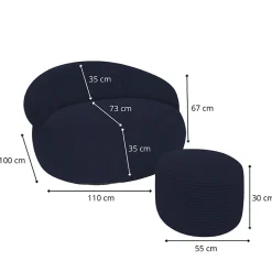 Pouf XXL déhoussable en velours côtelé BANANAIR 110x100 cm + repose-pieds bleu foncé